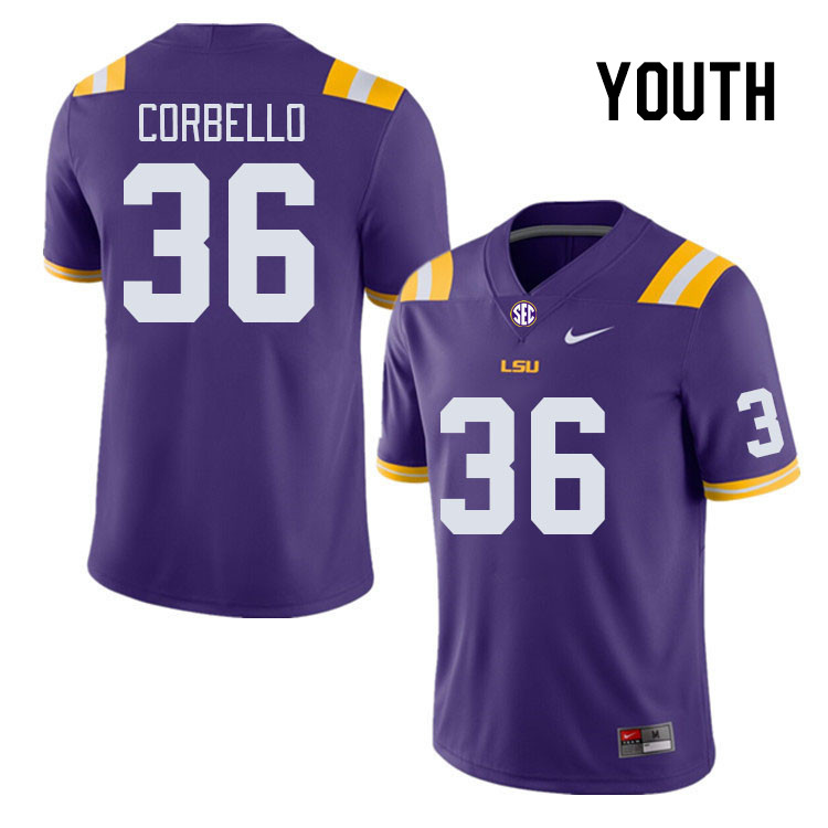 Youth #36 Aidan Corbello LSU Tigers College Football Jerseys Stitched Sale-Purple